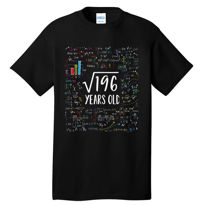 Square Root Of 196 14th Birthday 14 Year Old Gifts Math Bday Tall T-Shirt