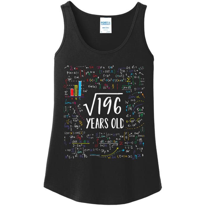 Square Root Of 196 14th Birthday 14 Year Old Gifts Math Bday Ladies Essential Tank