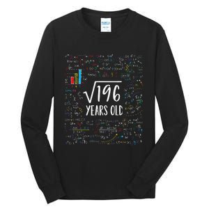 Square Root Of 196 14th Birthday 14 Year Old Gifts Math Bday Tall Long Sleeve T-Shirt