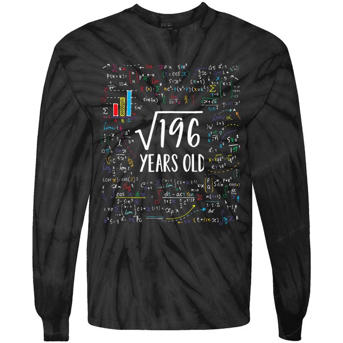 Square Root Of 196 14th Birthday 14 Year Old Gifts Math Bday Tie-Dye Long Sleeve Shirt