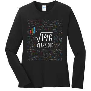 Square Root Of 196 14th Birthday 14 Year Old Gifts Math Bday Ladies Long Sleeve Shirt