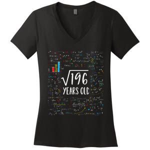 Square Root Of 196 14th Birthday 14 Year Old Gifts Math Bday Women's V-Neck T-Shirt