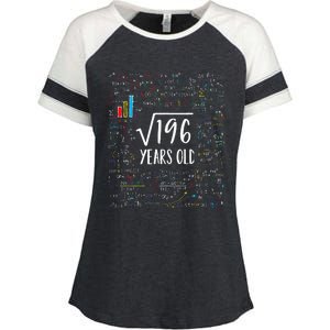 Square Root Of 196 14th Birthday 14 Year Old Gifts Math Bday Enza Ladies Jersey Colorblock Tee