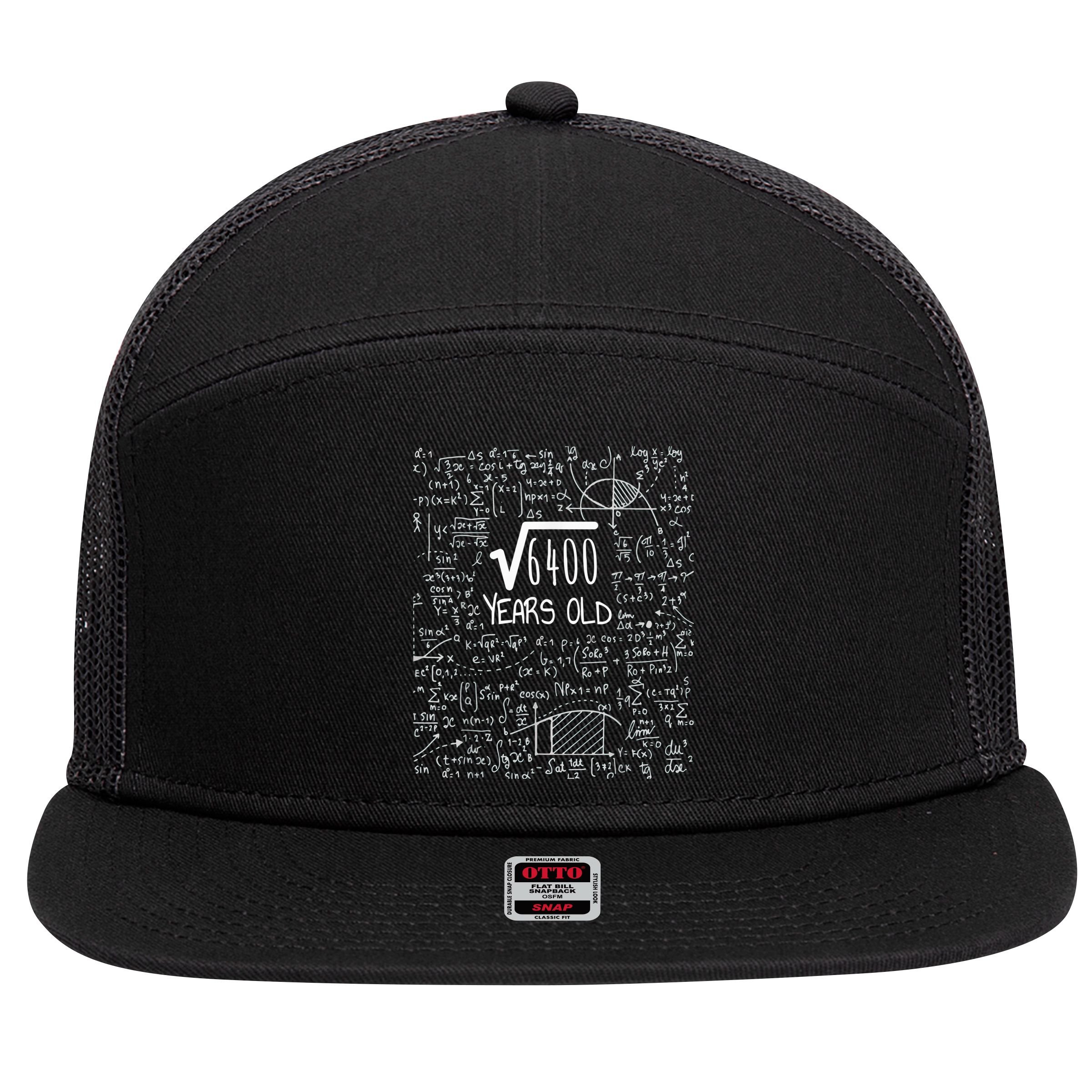 Square Root of 6400: 80 Years Old - 80th Birthday 7 Panel Mesh Trucker Snapback Hat