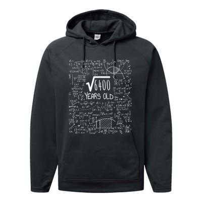 Square Root of 6400: 80 Years Old - 80th Birthday Performance Fleece Hoodie