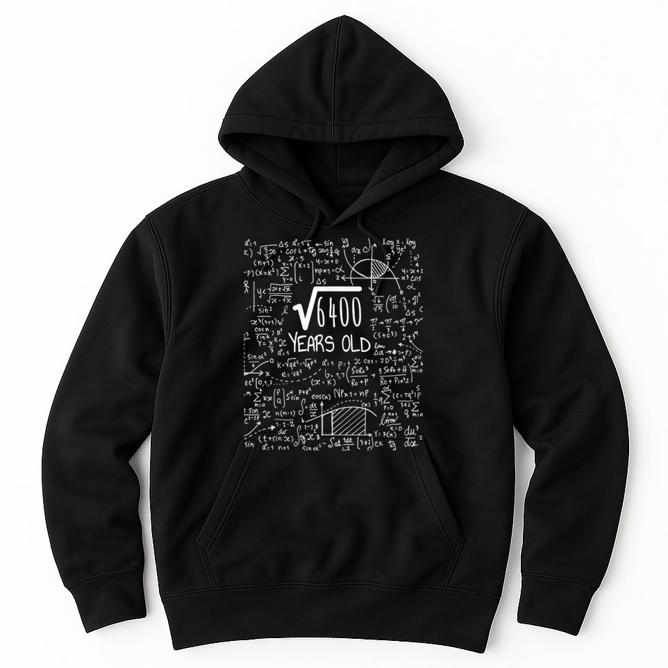 Square Root of 6400: 80 Years Old - 80th Birthday Hoodie
