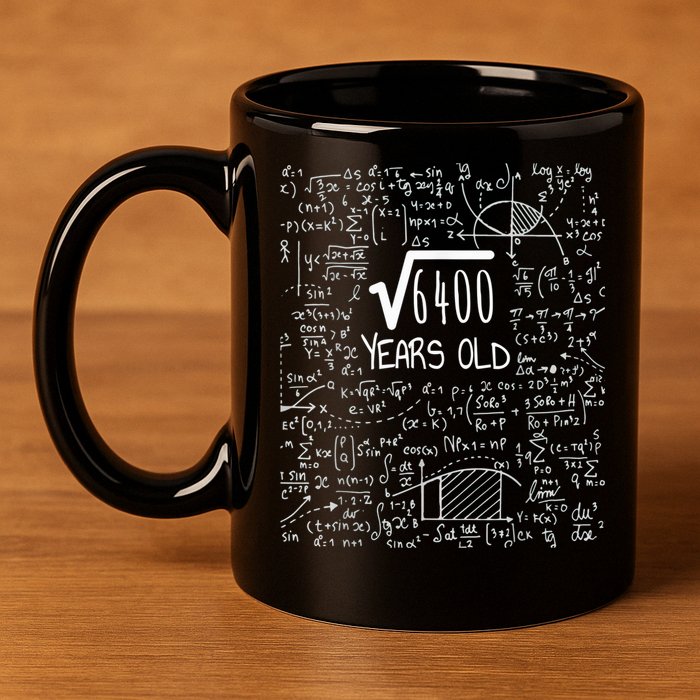 Square Root of 6400: 80 Years Old - 80th Birthday 11oz C Handle Ceramic Mug
