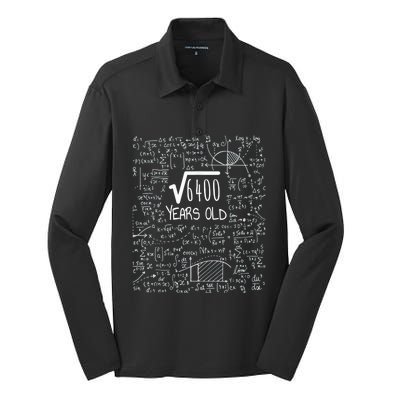 Square Root of 6400: 80 Years Old - 80th Birthday Silk Touch Performance Long Sleeve Polo