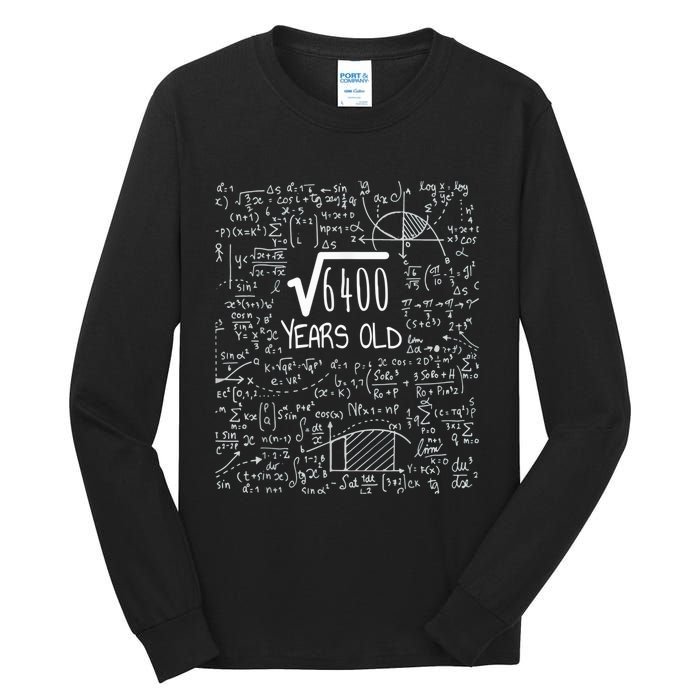 Square Root of 6400: 80 Years Old - 80th Birthday Tall Long Sleeve T-Shirt