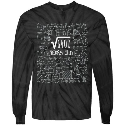 Square Root of 6400: 80 Years Old - 80th Birthday Tie-Dye Long Sleeve Shirt