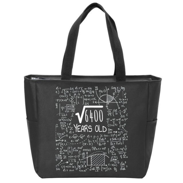Square Root of 6400: 80 Years Old - 80th Birthday Zip Tote Bag