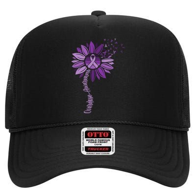 Sunflower Ribbons Overdose Awareness High Crown Mesh Back Trucker Hat