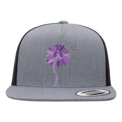 Sunflower Ribbons Overdose Awareness Flat Bill Trucker Hat