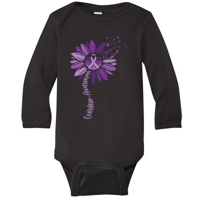 Sunflower Ribbons Overdose Awareness Baby Long Sleeve Bodysuit