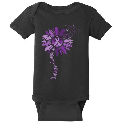 Sunflower Ribbons Overdose Awareness Baby Bodysuit