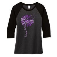 Sunflower Ribbons Overdose Awareness Women's Tri-Blend 3/4-Sleeve Raglan Shirt