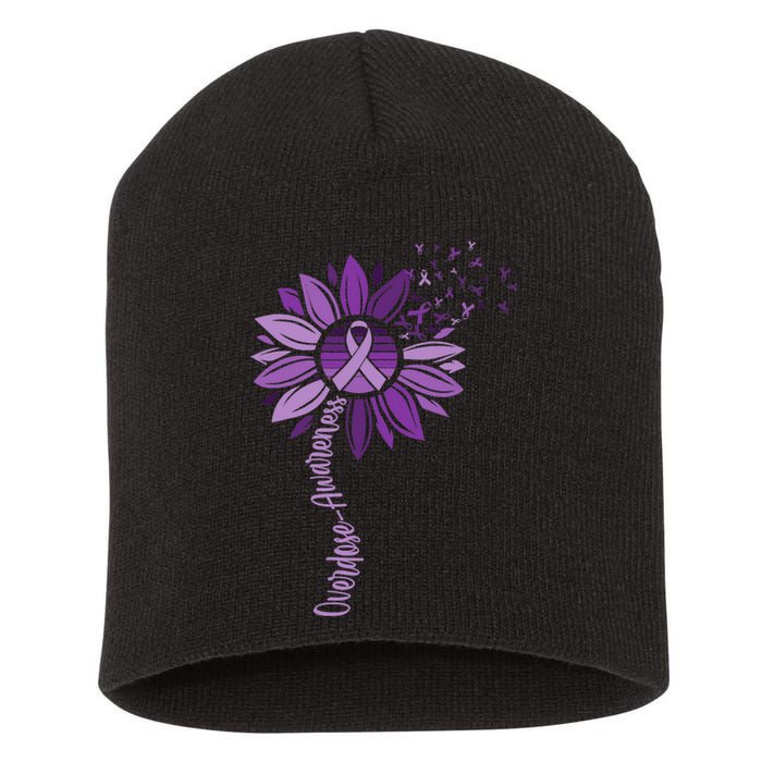 Sunflower Ribbons Overdose Awareness Short Acrylic Beanie