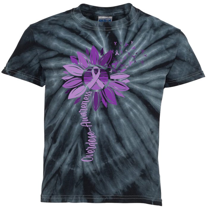 Sunflower Ribbons Overdose Awareness Kids Tie-Dye T-Shirt