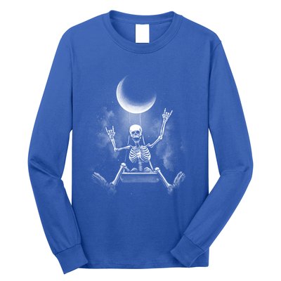 Skeleton Rock On Moon Spooky Halloween Rock Bands Concerts Gift Long Sleeve Shirt