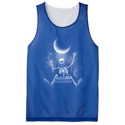 Skeleton Rock On Moon Spooky Halloween Rock Bands Concerts Gift Mesh Reversible Basketball Jersey Tank