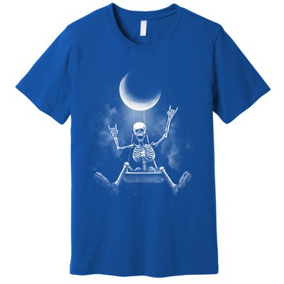 Skeleton Rock On Moon Spooky Halloween Rock Bands Concerts Gift Premium T-Shirt