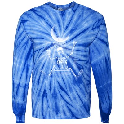 Skeleton Rock On Moon Spooky Halloween Rock Bands Concerts Gift Tie-Dye Long Sleeve Shirt