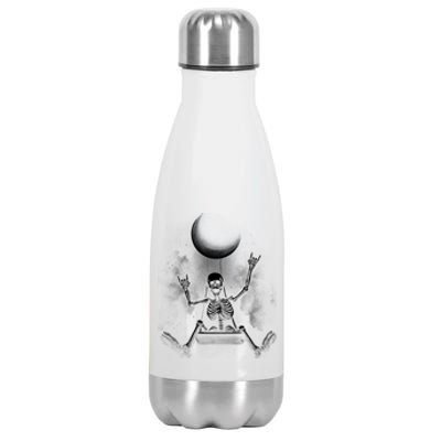 Skeleton Rock On Moon Spooky Halloween Rock Bands Concerts Gift Stainless Steel Insulated Water Bottle