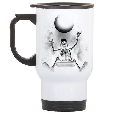 Skeleton Rock On Moon Spooky Halloween Rock Bands Concerts Gift Stainless Steel Travel Mug