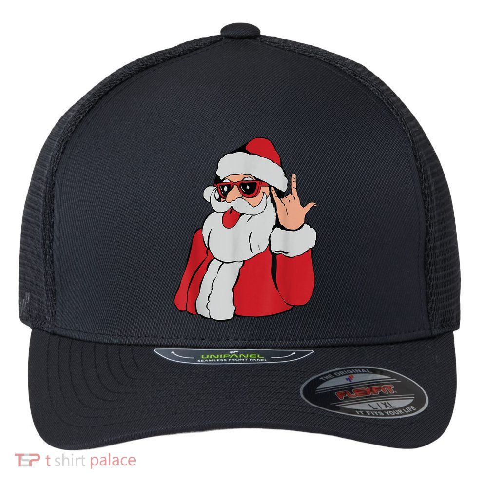 Santa Rock On Hand Christmas Pajama Cool Xcute Giftmas Rocker Funny Gift Flexfit Unipanel Trucker Cap