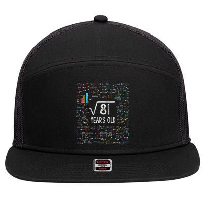 Square Root Of 81 9th Birthday 9 Year Old Gifts Math Bday 7 Panel Mesh Trucker Snapback Hat