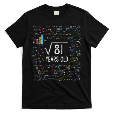 Square Root Of 81 9th Birthday 9 Year Old Gifts Math Bday T-Shirt