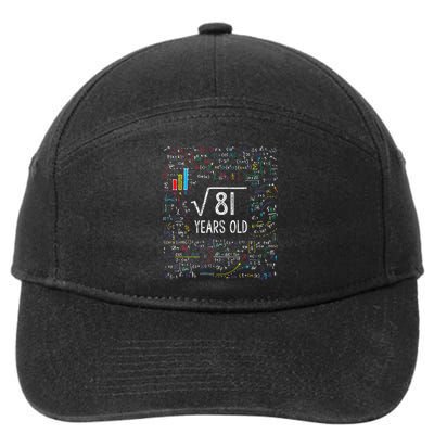 Square Root Of 81 9th Birthday 9 Year Old Gifts Math Bday 7-Panel Snapback Hat