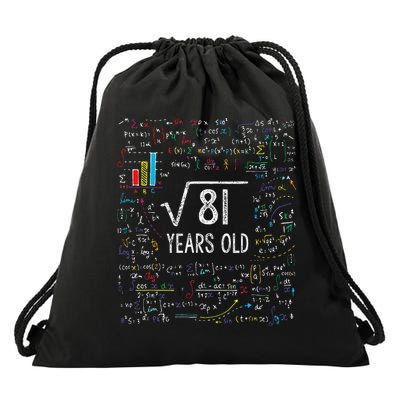 Square Root Of 81 9th Birthday 9 Year Old Gifts Math Bday Drawstring Bag