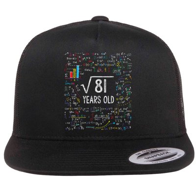 Square Root Of 81 9th Birthday 9 Year Old Gifts Math Bday Flatbill Hat