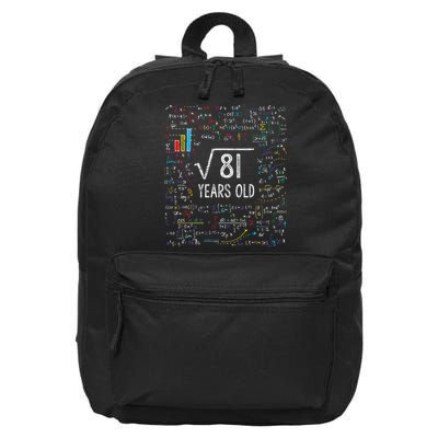 Square Root Of 81 9th Birthday 9 Year Old Gifts Math Bday 16 in Basic Backpack