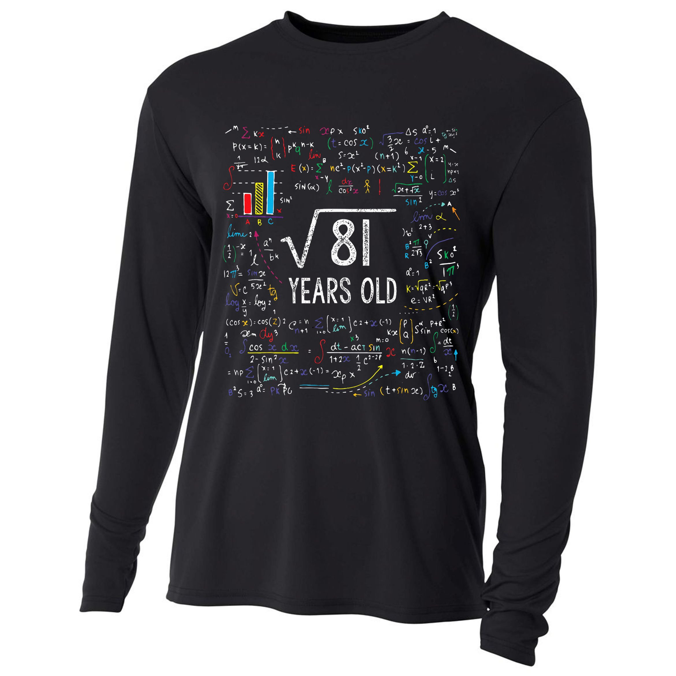 Square Root Of 81 9th Birthday 9 Year Old Gifts Math Bday Cooling Performance Long Sleeve Crew