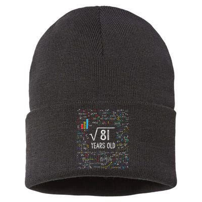 Square Root Of 81 9th Birthday 9 Year Old Gifts Math Bday Sustainable Knit Beanie