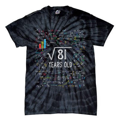 Square Root Of 81 9th Birthday 9 Year Old Gifts Math Bday Tie-Dye T-Shirt