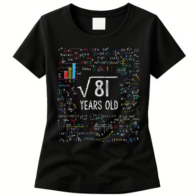 Square Root Of 81 9th Birthday 9 Year Old Gifts Math Bday Womens T-Shirt