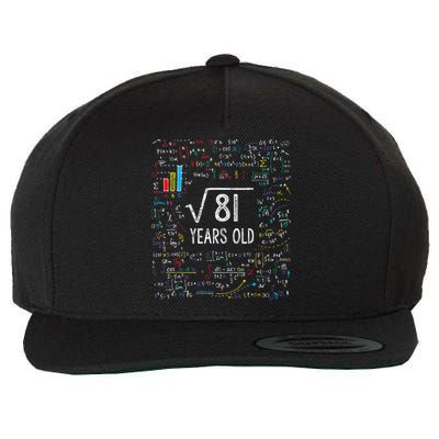 Square Root Of 81 9th Birthday 9 Year Old Gifts Math Bday Wool Snapback Cap