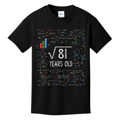 Square Root Of 81 9th Birthday 9 Year Old Gifts Math Bday Kids T-Shirt