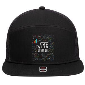 Square Root Of 196 14th Birthday 14 Year Old Gifts Math Bday 7 Panel Mesh Trucker Snapback Hat