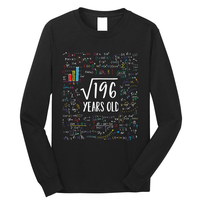 Square Root Of 196 14th Birthday 14 Year Old Gifts Math Bday Long Sleeve Shirt