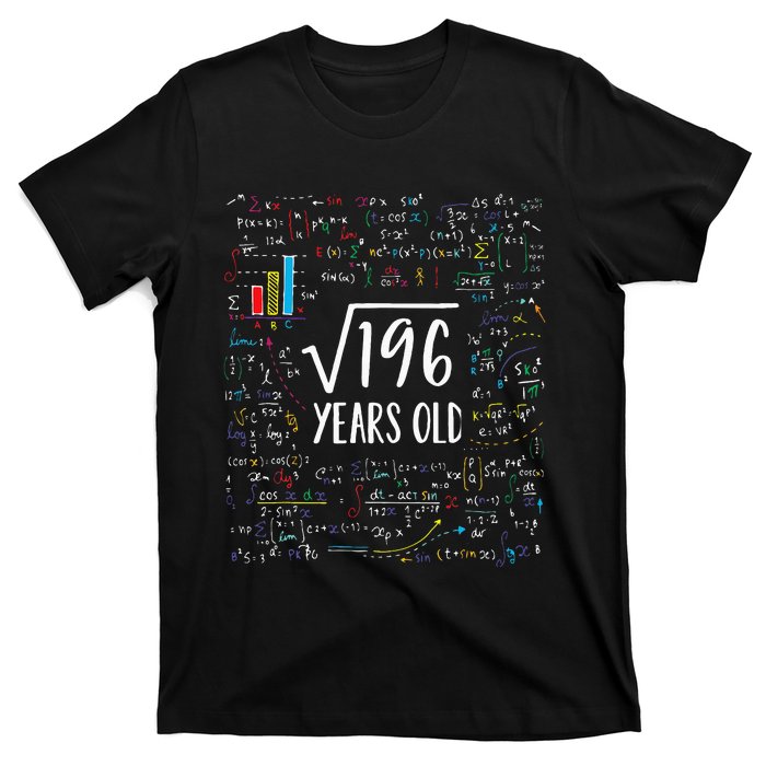 Square Root Of 196 14th Birthday 14 Year Old Gifts Math Bday T-Shirt