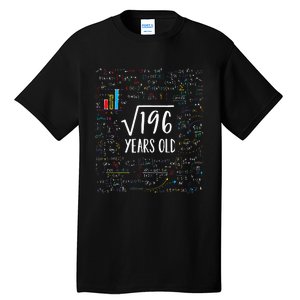 Square Root Of 196 14th Birthday 14 Year Old Gifts Math Bday Tall T-Shirt