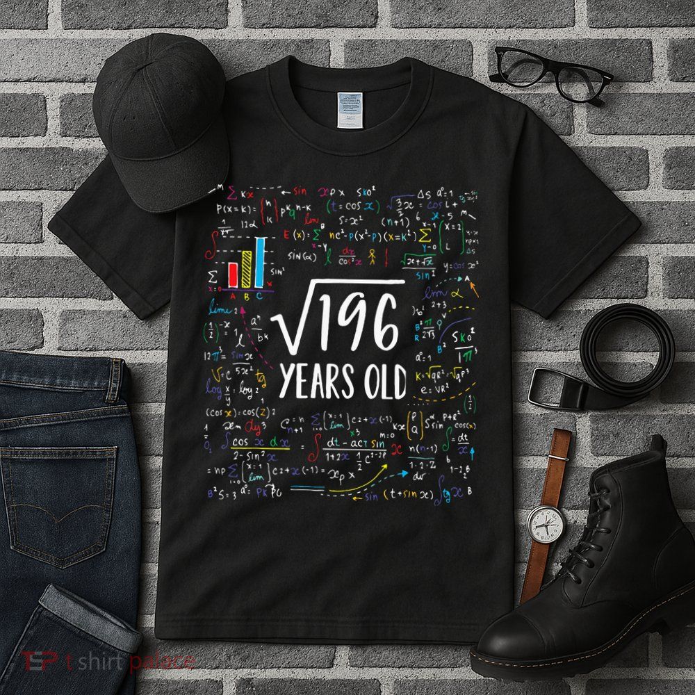 Square Root Of 196 14th Birthday 14 Year Old Gifts Math Bday Tall T-Shirt