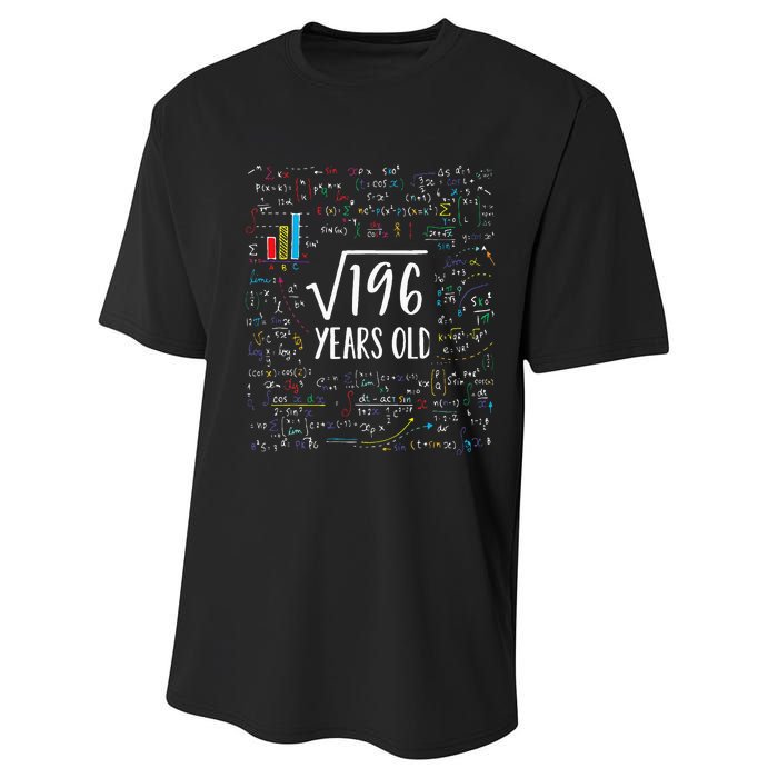 Square Root Of 196 14th Birthday 14 Year Old Gifts Math Bday Performance Sprint T-Shirt