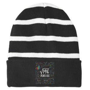 Square Root Of 196 14th Birthday 14 Year Old Gifts Math Bday Striped Beanie with Solid Band