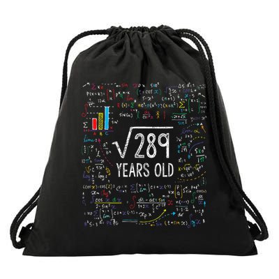 Square Root Of 289 17th Birthday 17 Year Old Gifts Math Bday Drawstring Bag