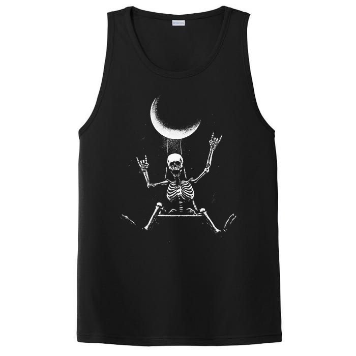 Skeleton Rock On Moon Spooky Halloween Rock Bands Concerts PosiCharge Competitor Tank